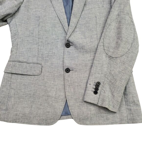 Banana Republic Sport Blazer Mens 40S Blue Linen Blend Tailored Fit Elbow Patch - Picture 4 of 12
